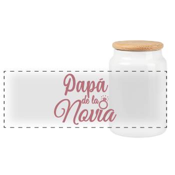 Papa de la Novia Bride's Father Wedding Gift - Panoramic Cookie Jar with Wooden Lid - white - Front
