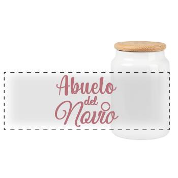 Abuelo del Novio Groom's Grandpa Wedding Gift - Panoramic Cookie Jar with Wooden Lid - white - Front