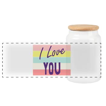 SAINT VALENTINE. bachelorette party. I LOVE YOU. I LOVE YOU. LOVE - Panoramic Cookie Jar with Wooden Lid - white - Front