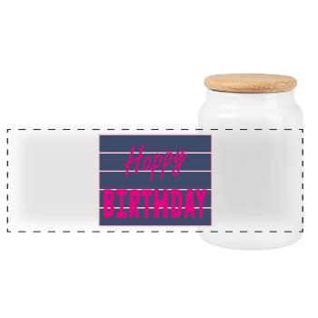 HAPPY BIRTHDAY. HAPPY BIRTHDAY. ANNIVERSARY. - Panoramic Cookie Jar with Wooden Lid - white - Front