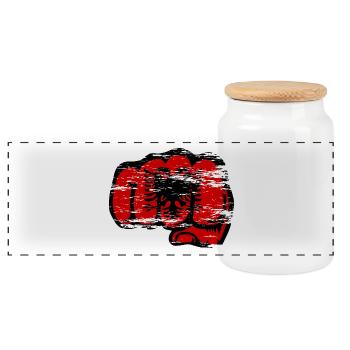 Drapeau de l’Albanie poing utilisé - Boîte à biscuits avec couvercle en bois - blanc - Devant