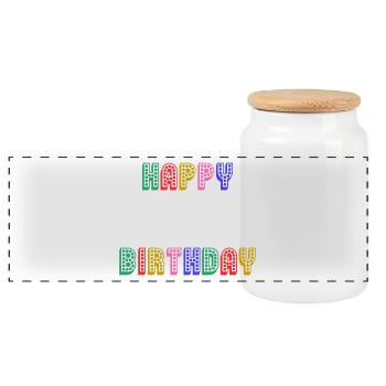 HAPPY BIRTHDAY. ANNIVERSARY. - Panoramic Cookie Jar with Wooden Lid - white - Front
