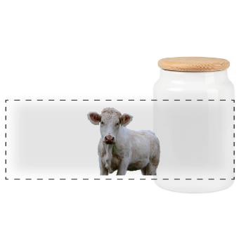 Luusige Cow Cow Head Farmer Gift - Panoramic Cookie Jar with Wooden Lid - white - Front