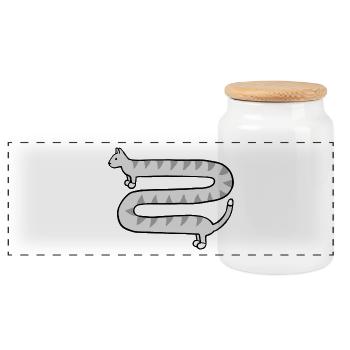 Mignon long chat tigré gris - Boîte à biscuits avec couvercle en bois - blanc - Devant