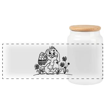 Cute bunny with Easter eggs - Panoramic Cookie Jar with Wooden Lid - white - Front