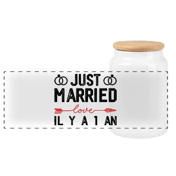 Cotton 1 Year Wedding Anniversary Gift - Panoramic Cookie Jar with Wooden Lid - white - Front