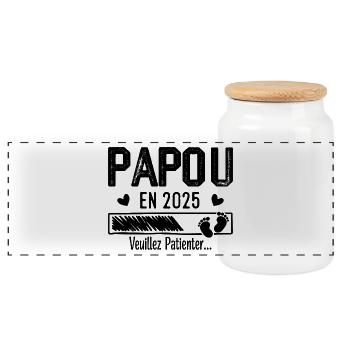 Papou en 2025 cadeau futur Papy - Boîte à biscuits avec couvercle en bois - blanc - Devant
