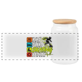 Inline Skating – Eat Sleep Skating Repeat - Panorama Keksdose mit Holzdeckel - Weiß - Vorne