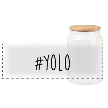 #YOLO - Panoramic Cookie Jar with Wooden Lid - white - Front