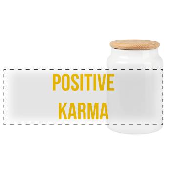 Positive Karma _ Gift for Optimists - Panoramic Cookie Jar with Wooden Lid - white - Front