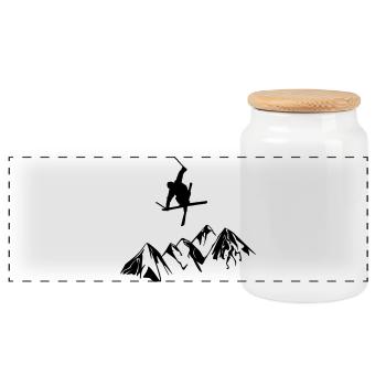 Coureur de montagne à ski - Boîte à biscuits avec couvercle en bois - blanc - Devant