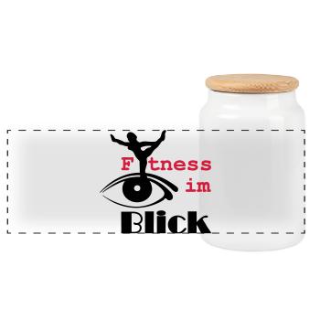 Fitness im Blick Sport Medizin Sprüche Geschenk - Panorama Keksdose mit Holzdeckel - Weiß - Vorne