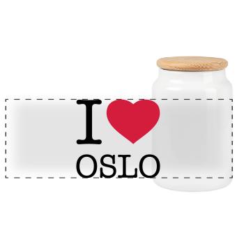 I LOVE OSLO Norway - Panoramic Cookie Jar with Wooden Lid - white - Front