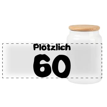 Plötzlich 60 Jahre - Panorama Keksdose mit Holzdeckel - Weiß - Vorne