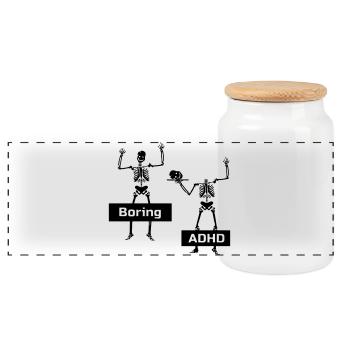 Boring vs ADHD - Panoramic Cookie Jar with Wooden Lid - white - Front