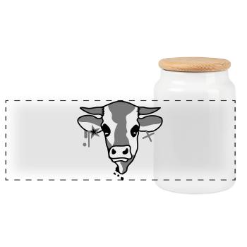 The head of a cow - Panoramic Cookie Jar with Wooden Lid - white - Front
