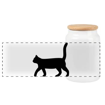 black cat - Panoramic Cookie Jar with Wooden Lid - white - Front