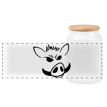 Wildschwein-Power – Minimalistisches Shirt - Panorama Keksdose mit Holzdeckel - Weiß - Vorne