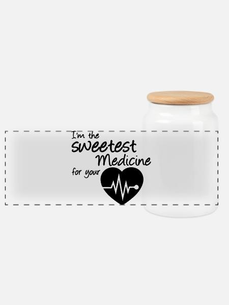 Sweetest Medicine - Panoramic Cookie Jar with Wooden Lid - white