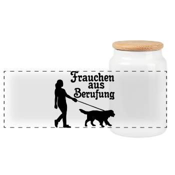 Frauchen aus Berufung Hund, Tier, Geschenk - Panorama Keksdose mit Holzdeckel - Weiß - Vorne