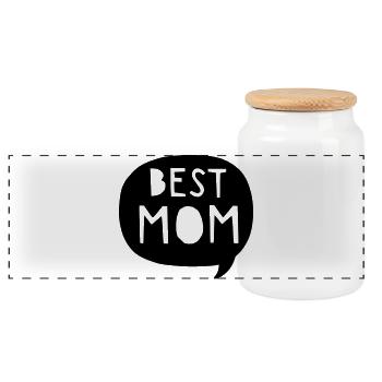 Best Mom - Best Mom - Mommy - Mom - Mother's Day - Panoramic Cookie Jar with Wooden Lid - white - Front