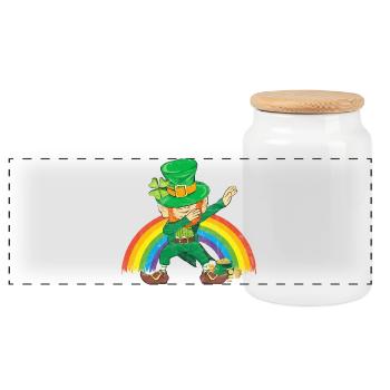 Tanzender Kobold Dabbing Regenbogen - Panorama Keksdose mit Holzdeckel - Weiß - Vorne