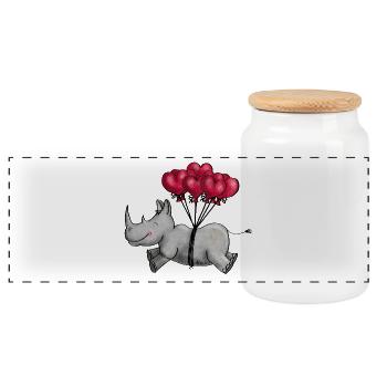 Fliegendes Nashorn - Panorama Keksdose mit Holzdeckel - Weiß - Vorne