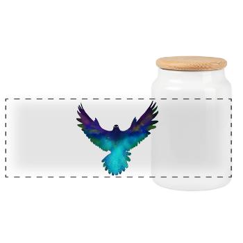 eagle falcon - Panoramic Cookie Jar with Wooden Lid - white - Front