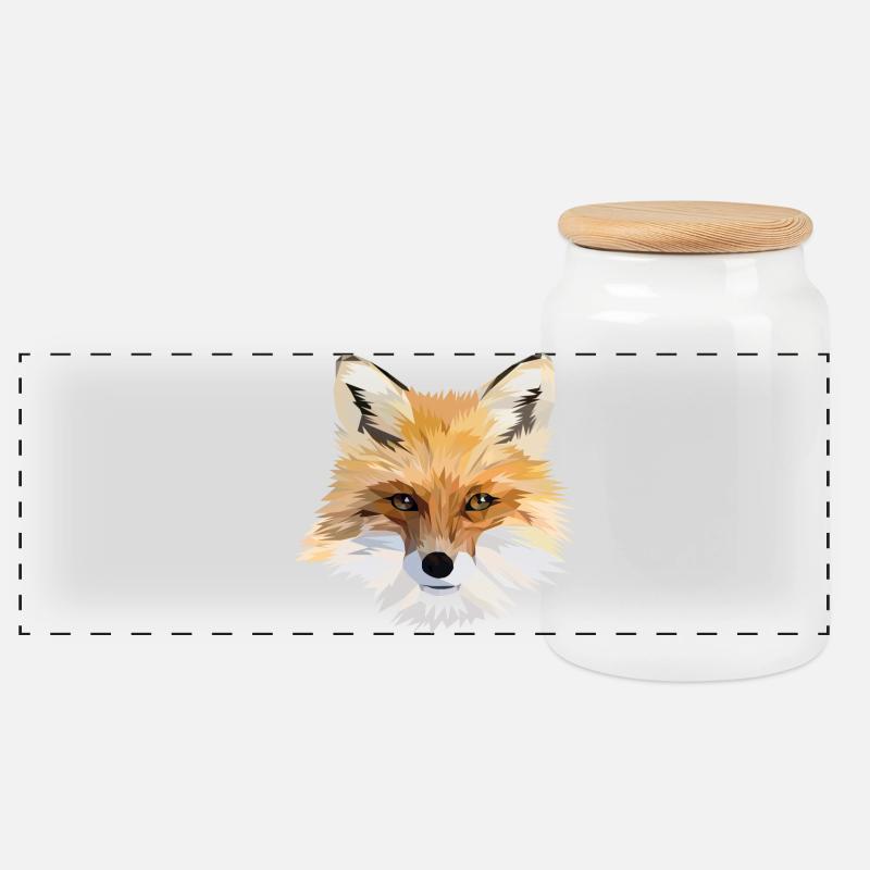 Polygonal Fox Head - Panoramic Cookie Jar with Wooden Lid - white