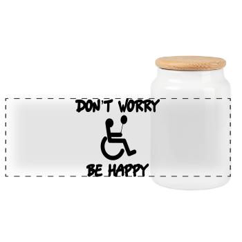 Ne vous inquiétez pas, soyez heureux en fauteuil roulant # - Boîte à biscuits avec couvercle en bois - blanc - Devant