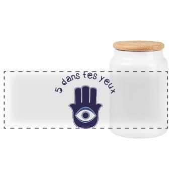 Khamsa: 5 in your eyes! - Panoramic Cookie Jar with Wooden Lid - white - Front