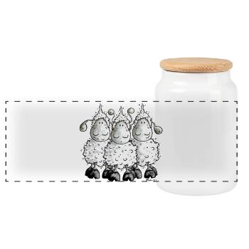 "Mc Wolle Schafe" - Sheep - Schaf - Panorama Keksdose mit Holzdeckel - Weiß - Vorne