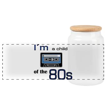 I'm a child of the eighties cassette tape - Panoramic Cookie Jar with Wooden Lid - white - Front
