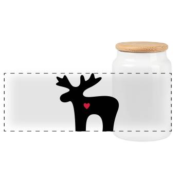 Moose coeur amour silhouette noel - Boîte à biscuits avec couvercle en bois - blanc - Devant
