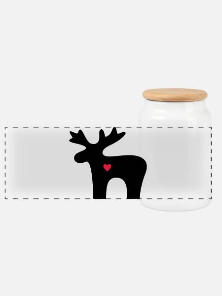 Elch Herz Liebe Silhouette Weihnachten - Panorama Keksdose mit Holzdeckel - Weiß