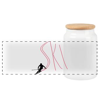 Ski - Boîte à biscuits avec couvercle en bois - blanc - Devant