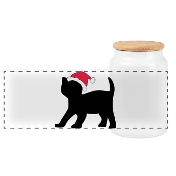 Chaton dans un chapeau de Noël. - Boîte à biscuits avec couvercle en bois - blanc - Devant