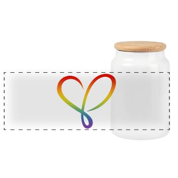 Regenbogen Herz - Panorama Keksdose mit Holzdeckel - Weiß - Vorne