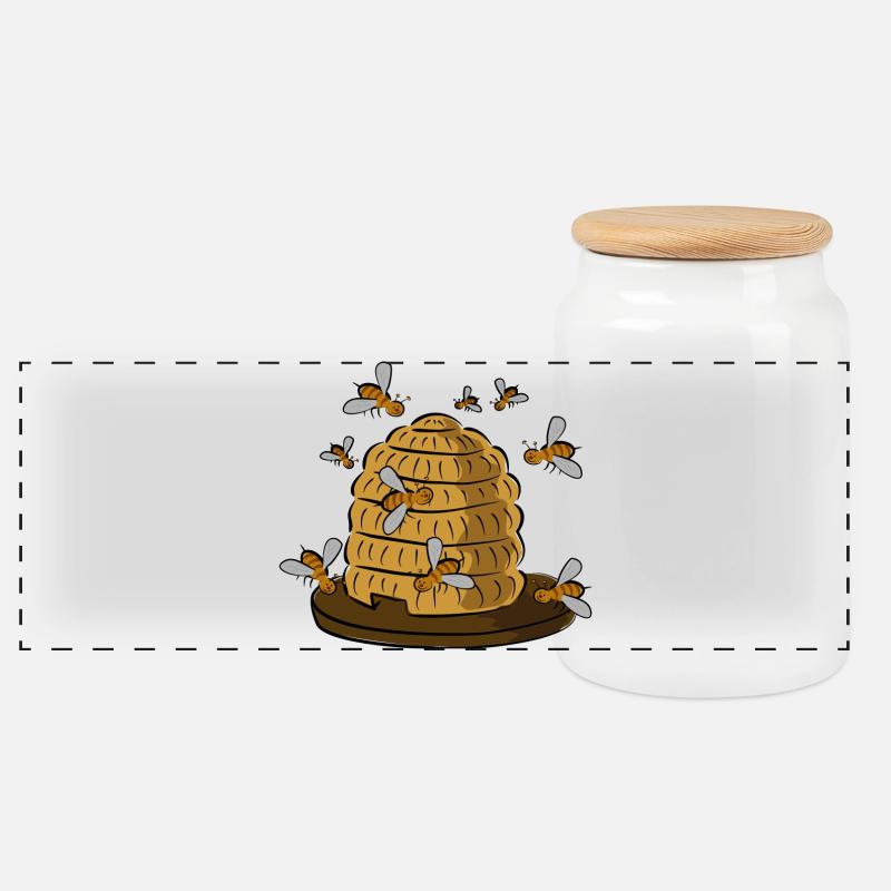 Bienenkorb - Panorama Keksdose mit Holzdeckel - Weiß