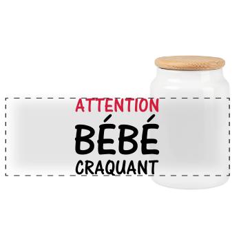 Attention BEBE craquant ! - Boîte à biscuits avec couvercle en bois - blanc - Devant