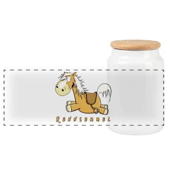 Rennsemmel Galopp Pferd I Pony Kinder Geschenk - Panorama Keksdose mit Holzdeckel - Weiß - Vorne