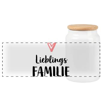 Familie Lieblingsfamilie Liebe Herz Geschenk - Panorama Keksdose mit Holzdeckel - Weiß - Vorne