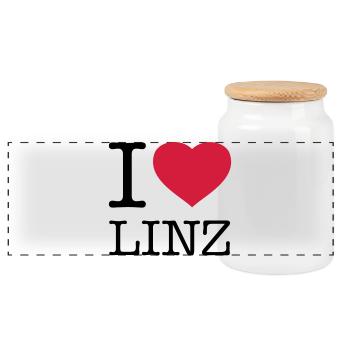 I LOVE LINZ Austria Österreich - Panoramic Cookie Jar with Wooden Lid - white - Front