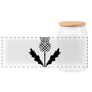 Scottish Thistle - Panoramic Cookie Jar with Wooden Lid - white - Front