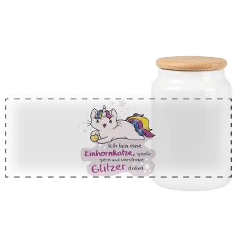 Kittykatacorn Einhornkatze - Panorama Keksdose mit Holzdeckel - Weiß - Vorne