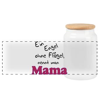 Mama Herzrosé Schriftzug - Panorama Keksdose mit Holzdeckel - Weiß - Vorne