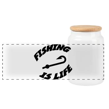 Fishing is life ! - Panoramic Cookie Jar with Wooden Lid - white - Front