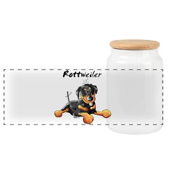 Süßer Rottweiler - Hund - Panorama Keksdose mit Holzdeckel - Weiß - Vorne