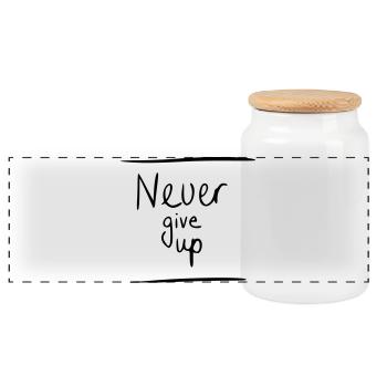 Never give up - Panorama Keksdose mit Holzdeckel - Weiß - Vorne