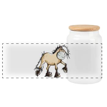 Funny Fjord Horse - Panoramic Cookie Jar with Wooden Lid - white - Front